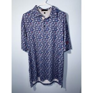 BLACK QUAIL Men's Polo Shirt Western‎ Texas Theme Print Golf Blue Size L